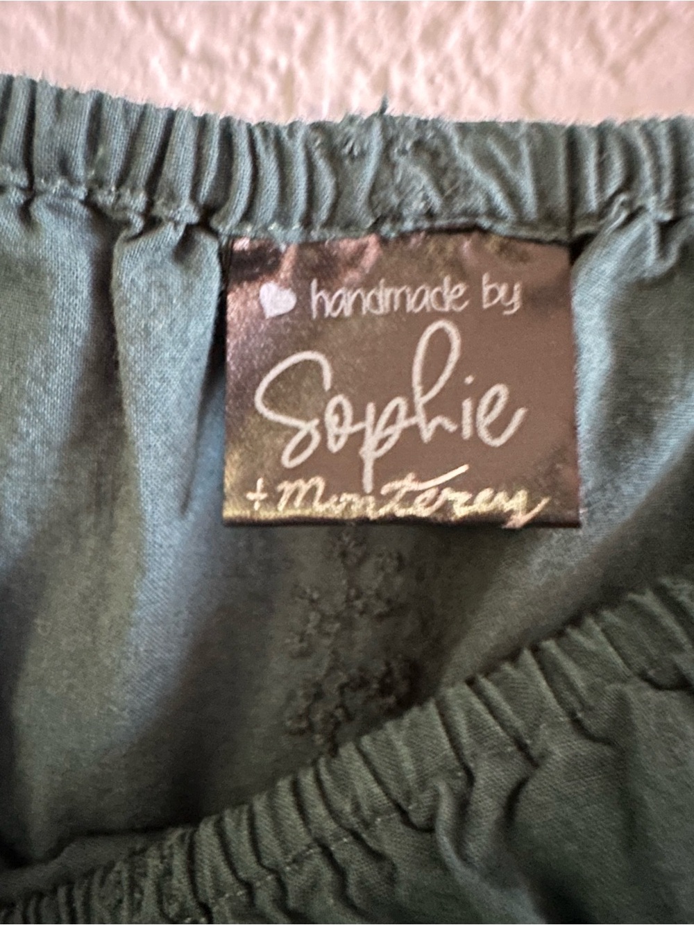 Handmade Sophie + Monterey Off Shoulder Crop Top Green Puff Sleeve Cottagecore - Picture 2 of 7